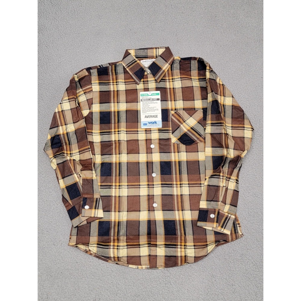 Vintage Sears Work Leisure Shirt Mens Medium Brown Plaid Flannel‎ Perma-Prest